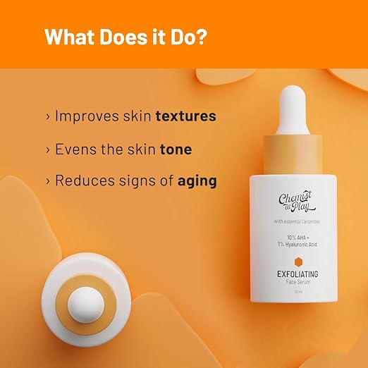 Chemist at Play Lactic Acid (AHA) with Hyaluronic Acid Exfoliating Face Serum, Suitable for Normal, Oily, Combination & Acne-Prone Skin For Women and Men, 30 ml