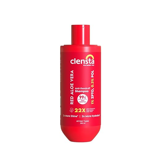 Clensta Red Aloe Vera Anti-Dandruff Shampoo With Zpto & Red Aloe Vera For Reduces Dandruff, Itching And Irritation Daily Use |All Hair Types | Men & Women | Sulfate & Paraben Free 250ml