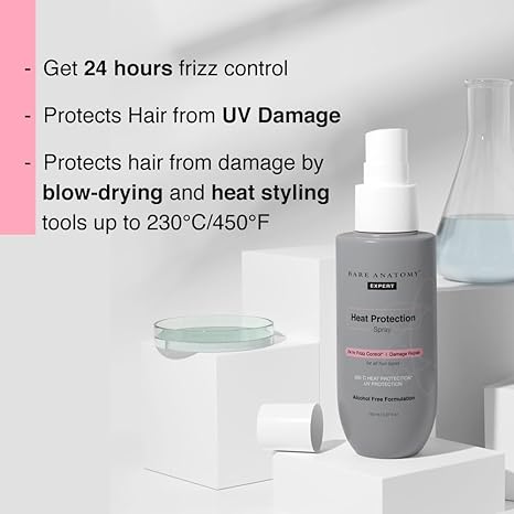 Bare Anatomy Heat Protection Spray Serum| Controls Frizz for up to 24 Hrs | Vitamin E, Pea Protein & Veg Keratin Enriched | Paraben Free | For Women & Men | Vegan |230 °C Heat Protection 150 ml