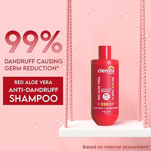Clensta Red Aloe Vera Anti-Dandruff Shampoo With Zpto & Red Aloe Vera For Reduces Dandruff, Itching And Irritation Daily Use |All Hair Types | Men & Women | Sulfate & Paraben Free 250ml