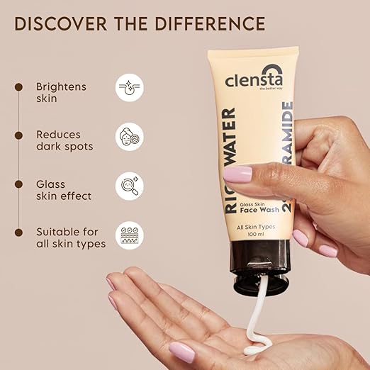Clensta Rice Water Face Wash With Rice Water & 2% Ceramide for Glass Skin | All Skin Type | Women & Men | 100ml