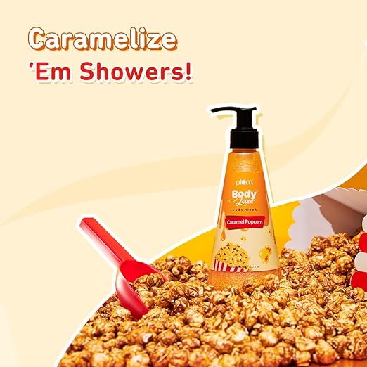 Plum BodyLovin' Caramel Popcorn Body Wash | SLS-Free Body Wash For Women | Long Lasting Warm Caramel Fragrance | Aloe-Infused Nourishing Body Cleanser For Soft & Smooth Skin (240 ml)