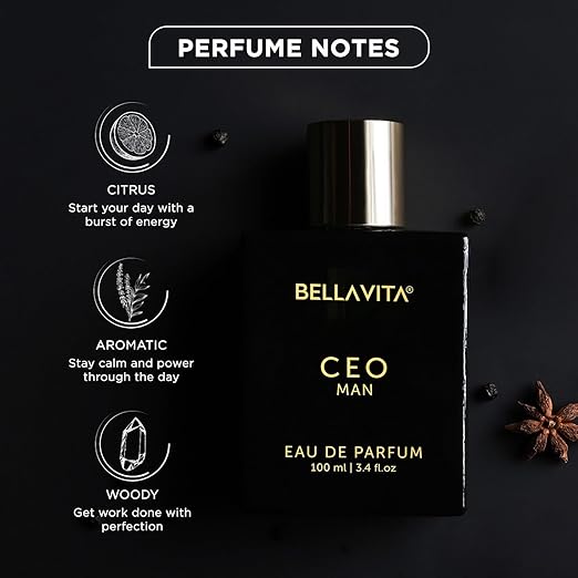 Bella Vita Luxury CEO MAN Long Lasting Perfume for Men | EDP 100ml | Lemon, Lavender, Tonka, Mandarin & Vetiver | Woody, Citrus Premium Fragrance | Ideal for Every Moment