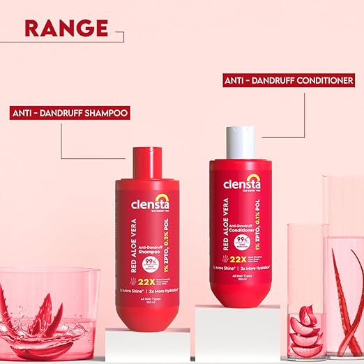 Clensta Red Aloe Vera Anti-Dandruff Shampoo With Zpto & Red Aloe Vera For Reduces Dandruff, Itching And Irritation Daily Use |All Hair Types | Men & Women | Sulfate & Paraben Free 250ml