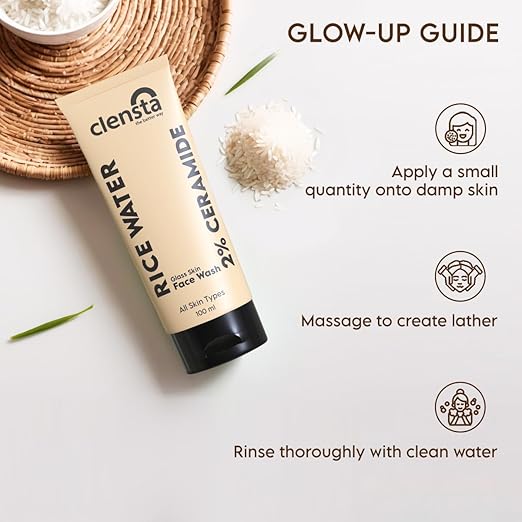 Clensta Rice Water Face Wash With Rice Water & 2% Ceramide for Glass Skin | All Skin Type | Women & Men | 100ml
