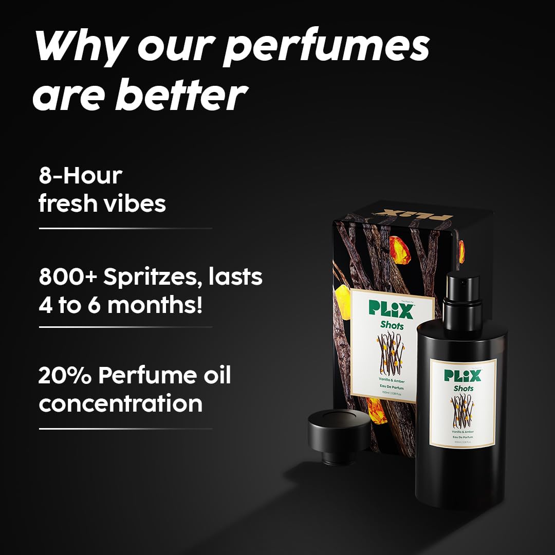 PLIX - THE PLANT FIX Mood Range Shots Perfume For Party, Perfect For Party & Night Outs, Long Lasting Fresh Vanilla & Amber Fragrance For Unisex, 100 Ml - Aerosol