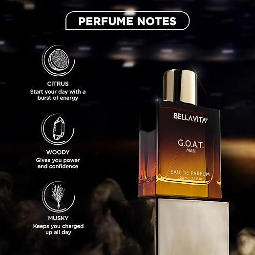 Bella Vita Luxury G.O.A.T Long Lasting Perfume for Man | Eau De Parfum 100ml | Bergamot, Patchouli & Vetiver | Spicy, Citrus, Woody, Musky Premium Fragrance for Men