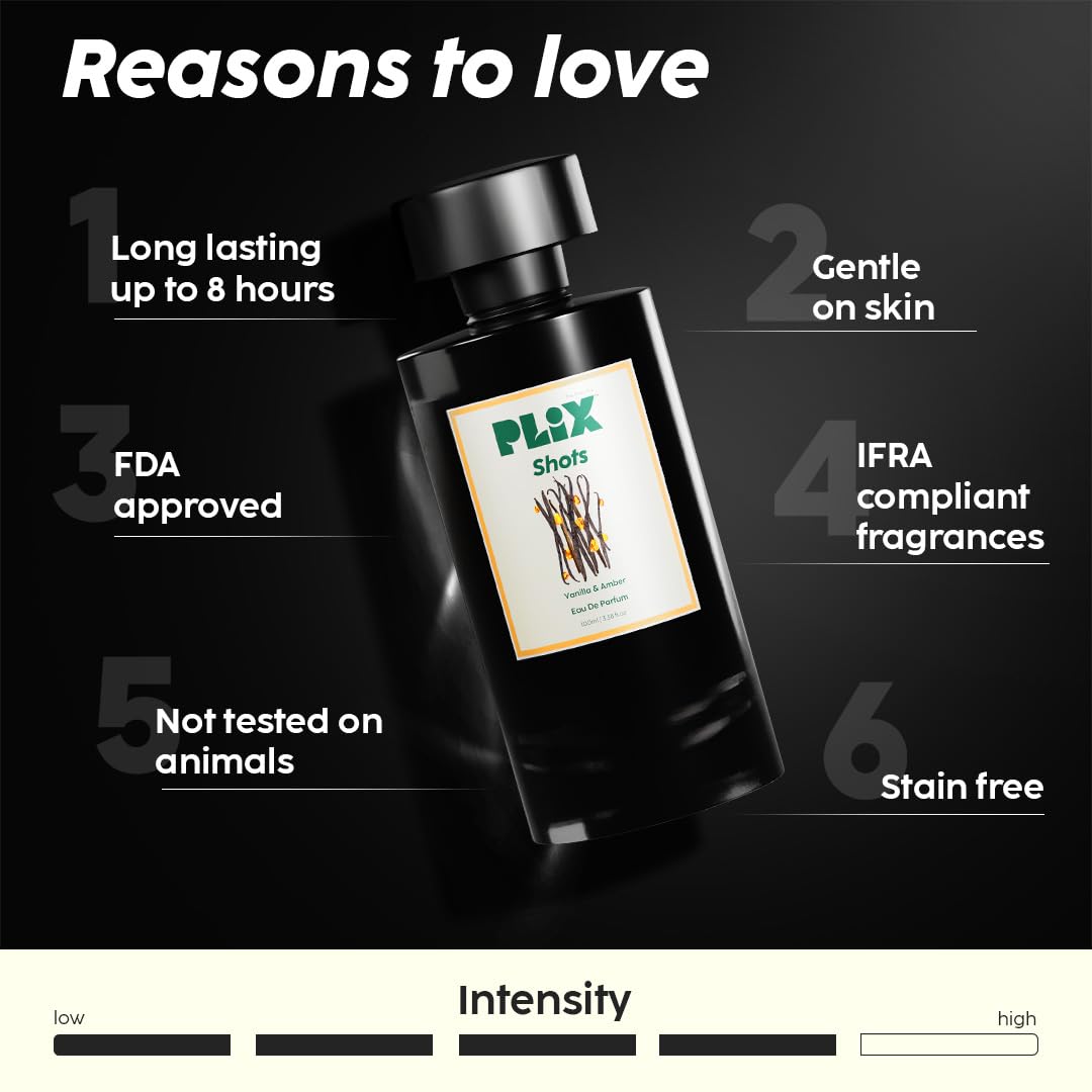 PLIX - THE PLANT FIX Mood Range Shots Perfume For Party, Perfect For Party & Night Outs, Long Lasting Fresh Vanilla & Amber Fragrance For Unisex, 100 Ml - Aerosol