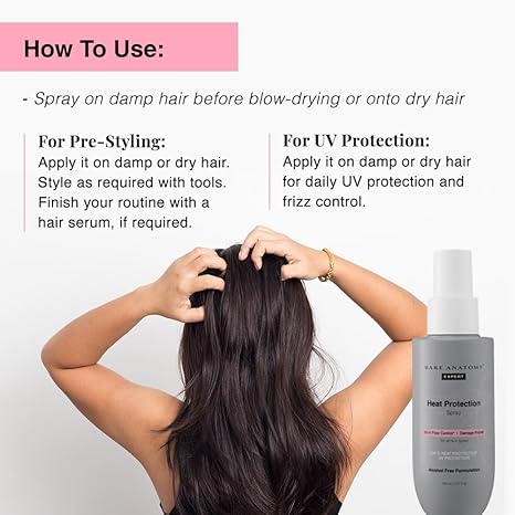 Bare Anatomy Heat Protection Spray Serum| Controls Frizz for up to 24 Hrs | Vitamin E, Pea Protein & Veg Keratin Enriched | Paraben Free | For Women & Men | Vegan |230 °C Heat Protection 150 ml