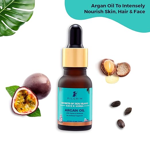 Pilgrim Pure Argan Oil with Jojoba Oil & Maracuja Oil for Healthy Hair, Face, Nails & Skin | Korean Skin Care Products | 100% Safe on All Skin & Hair Types | No Sulphate, Paraben | 15ml