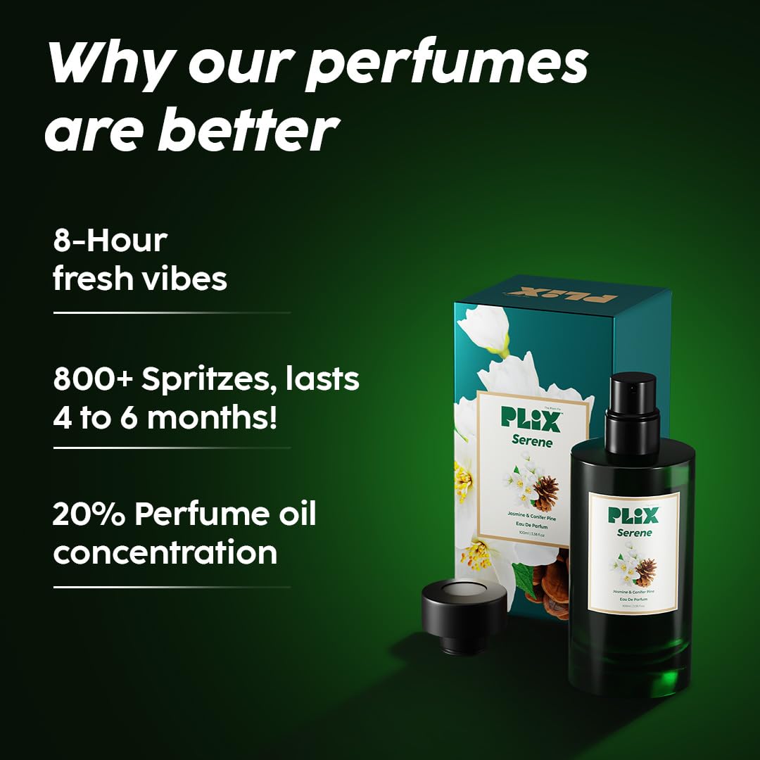PLIX - THE PLANT FIX Mood Range Serene Perfume For Calm Vibes, Perfect For Travel & Day Out, Long Lasting Fresh Conifer Pine & Jasmine Fragrance, 100 Ml - Aerosol For Unisex