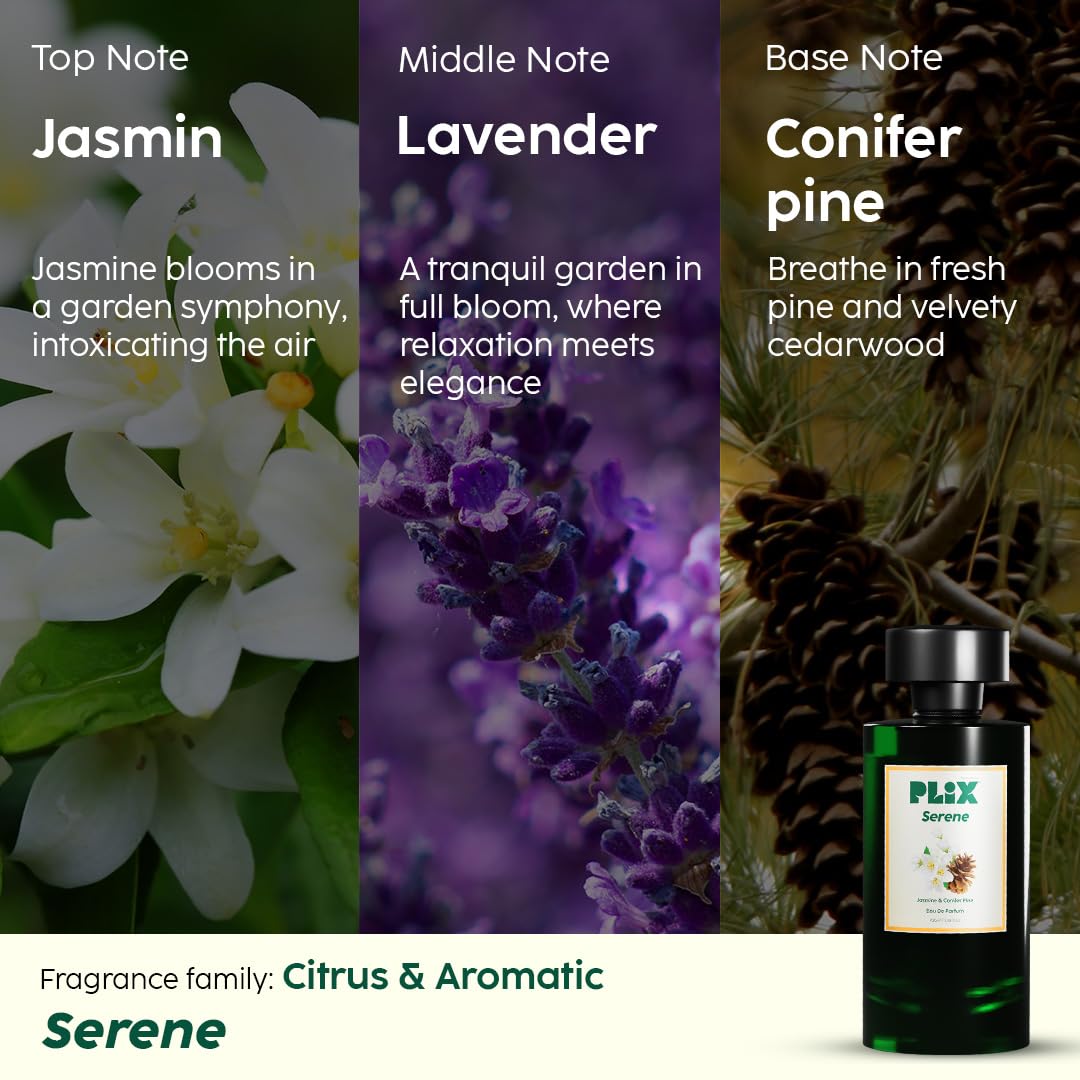 PLIX - THE PLANT FIX Mood Range Serene Perfume For Calm Vibes, Perfect For Travel & Day Out, Long Lasting Fresh Conifer Pine & Jasmine Fragrance, 100 Ml - Aerosol For Unisex