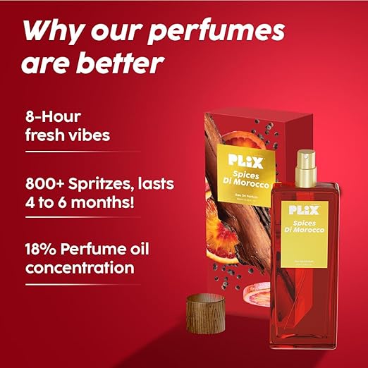 PLIX - THE PLANT FIX Spices Di Morocco Perfume, 100Ml For Everyday Use Long Lasting & Premium Aerosol Parfum Fresh Fragrance Grapefruit, Pepper & Cedar, Fruity & Woody Perfume All Occasions For Unisex
