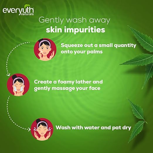 Everyuth Naturals Purifying Neem Face Wash|Antibacterial Neem & Tea Tree Oil|Hydrated, Clear & Healthy Skin|Paraben free|100% Soap Free|Oily, Dry, Normal, Combination & Sensitive Skin 50G