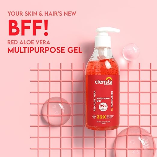 Clensta Red Aloe Vera Gel 22X More Powerful Than Normal Aloe Vera For Skin And Hair With 99% Pure Aloe Vera Gel And 1% Niacinamide | Moisturizing For Women & Men All Skin Type - 300Ml