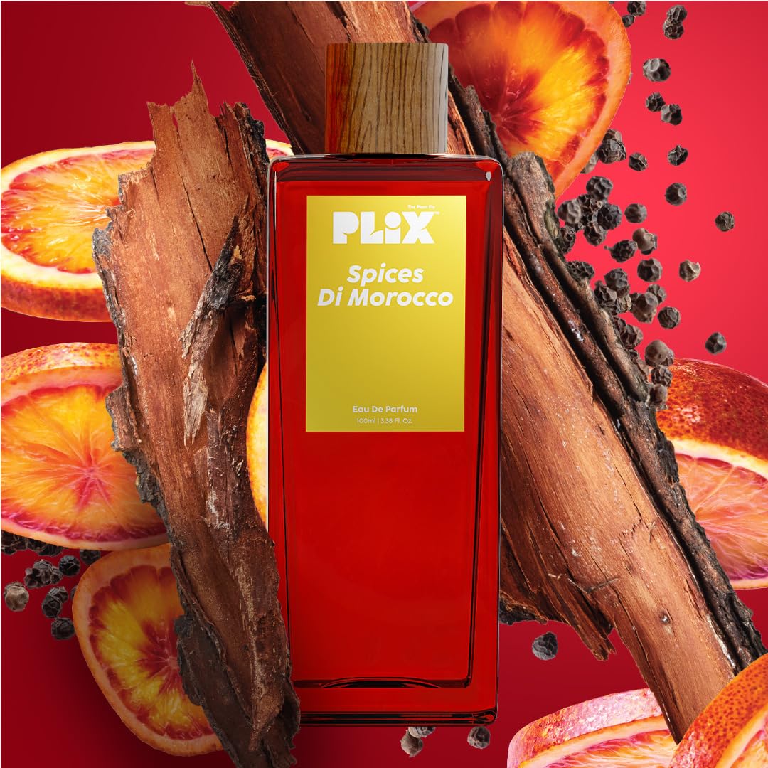 PLIX - THE PLANT FIX Spices Di Morocco Perfume, 100Ml For Everyday Use Long Lasting & Premium Aerosol Parfum Fresh Fragrance Grapefruit, Pepper & Cedar, Fruity & Woody Perfume All Occasions For Unisex