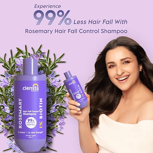 Clensta Rosemary Hair Fall Control Shampoo with Biotin for Reducing Hair Loss, Breakage & Daily use |All Hair Types | Men & Women | Sulfate & Paraben Free 250ml