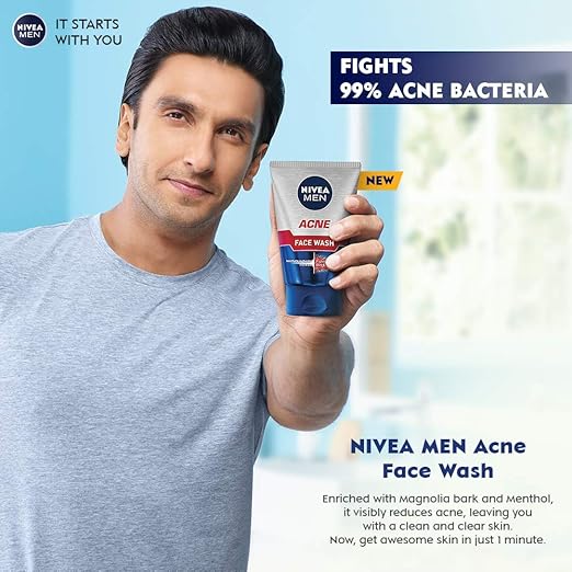 NIVEA Men Acne Face Wash | With Magnolia Bark Extracts for 12Hr Oil Control | Fights Dirt | For Oily Skin 100gm