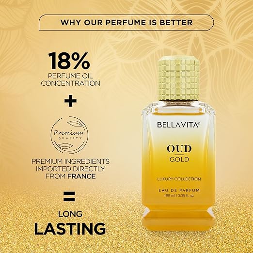 Bella Vita Luxury Oud Gold EDP 100ml Unisex Perfume for Men & Women | Caramel, Rose and Jasmine | Floral Long Lasting Fragrance for Man and Woman