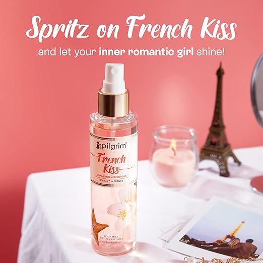 Pilgrim French Kiss Body Mist (Vanilla with starfruit)| Vanilla body mist for women long lasting| Sensual fragrance | Body spray| Romance perfume for women| Designed in France| 150 ml