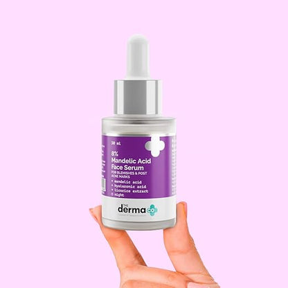 The Derma Co 8% Mandelic Acid Face Serum with Mandelic & Hyaluronic Acid for Blemishes and Post Acne Marks - 30 ml