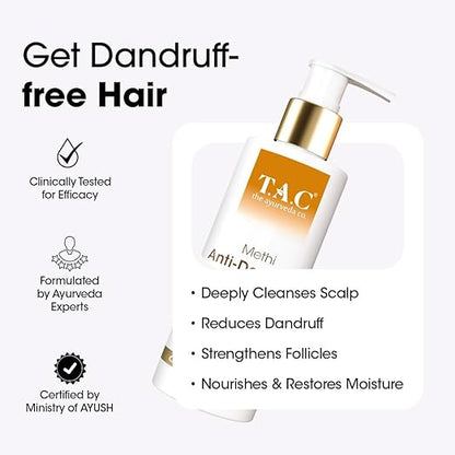 TAC - The Ayurveda Co. Methi Sulphate Free Shampoo For Women & Men For Dry And Frizzy Hair With Amla & Bhringraj, SLS And Paraben Free - 250ml