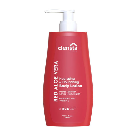 Clensta Red Aloe Vera Hydrating & Nourishing Body Lotion For Women & Men | With Hyaluronic Acid & Vitamin E for Skin Hydration and Nourishment | Daily Use | For All Skin Types | 400ml | NEW LAUNCH