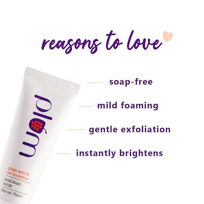 Plum Grape Seed & Sea Buckthorn Mild Foam Scrub | For Acne-Prone, Very Dry, Extremely Sensitive Skin | Gentle Exfoliation | 100% Vegan | Paraben Free | 75gms