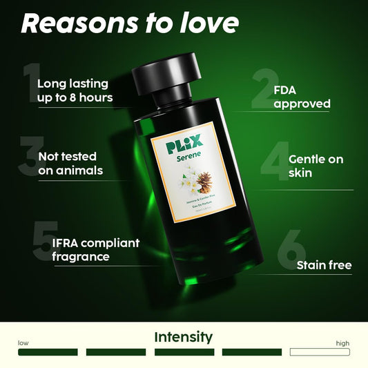 PLIX - THE PLANT FIX Mood Range Serene Perfume For Calm Vibes, Perfect For Travel & Day Out, Long Lasting Fresh Conifer Pine & Jasmine Fragrance, 100 Ml - Aerosol For Unisex