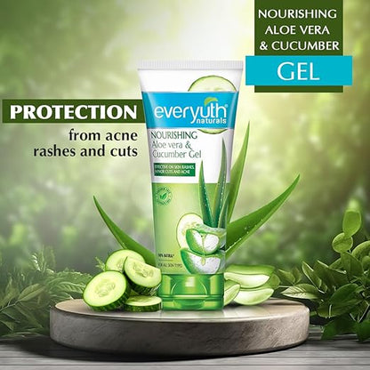 Everyuth Naturals Nourishing Aloe Vera & Cucumber Gel| Protects from Acne, Cuts & Rashes|Refreshing & Soothing Care|Paraben free|For Oily, Dry, Normal, Combination & Sensitive Skin - 100g