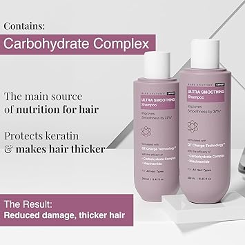 Bare Anatomy Ultra Smoothing Shampoo for Dry and Frizzy Hair | Restores Smoothing & Texture by 37% | Powered By Carbohydrate Complex & Niacinamide | SLS & Paraben Free | Vegan | For Men & Women -250ml