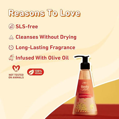 Plum BodyLovin' Caramel Popcorn Body Wash | SLS-Free Body Wash For Women | Long Lasting Warm Caramel Fragrance | Aloe-Infused Nourishing Body Cleanser For Soft & Smooth Skin (240 ml)