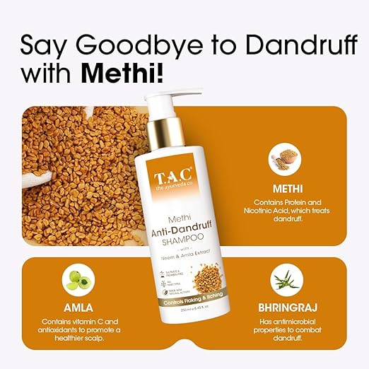 TAC - The Ayurveda Co. Methi Sulphate Free Shampoo For Women & Men For Dry And Frizzy Hair With Amla & Bhringraj, SLS And Paraben Free - 250ml