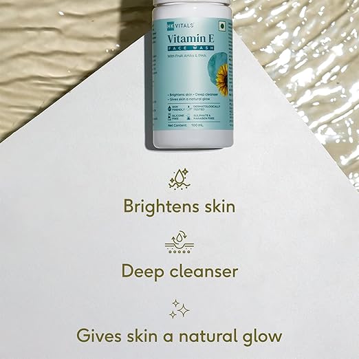 HK VITALS by HealthKart Vitamin E Face Wash for Women & Men, Deeply Cleanses & Brightens Skin, All Skin Types, 100 ml