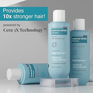 Bare Anatomy Damage Repair Hair Shampoo | Provides 10x Strengthening Powered By Ceramide A2 & Coconut Milk Protein | For Damaged, Dry & Frizzy Hair | Sulphate & Paraben Free | For Women & Men | 250ml