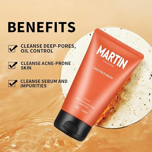 MARTIN Oil Control Lava Face Wash For Men Anti-Pimples Facial Cleanser, Keeps Your Skin Hydrating & Moisturizing, 120 ml