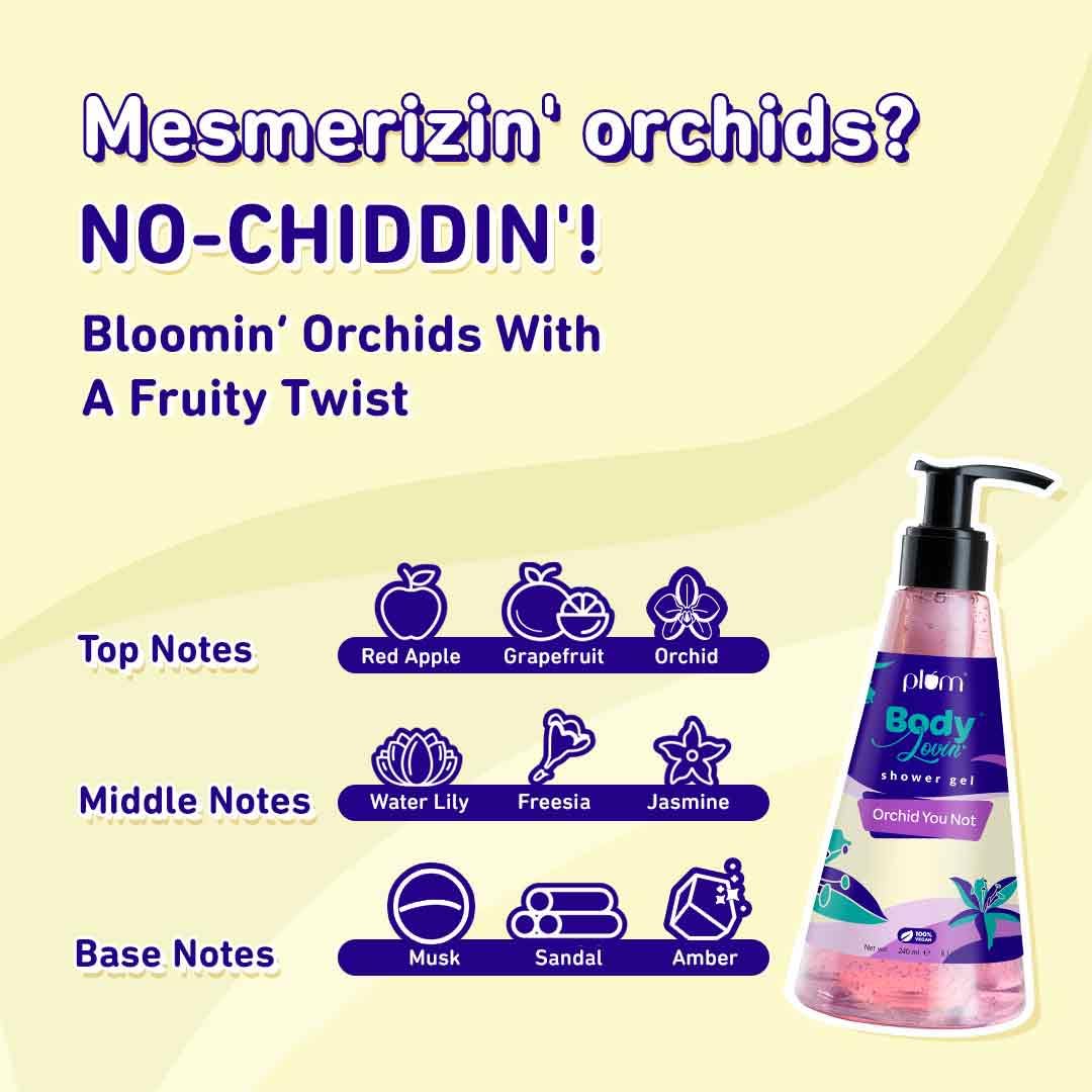 Plum BodyLovin' Orchid-You-Not Shower Gel | SLS-Free Body Wash For Women | Long Lasting Fresh Floral Fragrance | Aloe-Infused Nourishing Body Cleanser For Soft & Smooth Skin (240 ml)