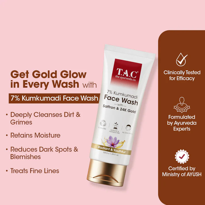Tac Ayurveda Kumkumadi Face Wash Saffron & 24K Gold | Deeply Cleanses Skin