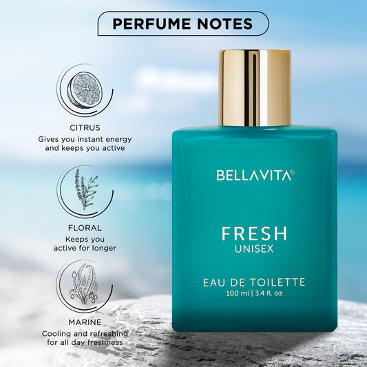 Bella Vita Luxury Fresh Unisex Long Lasting Perfume for Man and Woman | EDT 100ml | Bergamot, Lavender, Ylang Ylang | Citrus, Floral Premium Fragrance for Men and Women