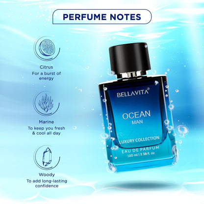 Bella Vita Luxury Men Ocean Aquatic Eau De Parfum With Marine, Orchid & Musk|Long Lasting Fresh Citrusy & Woody Edp Fragrance Scent Liquid Perfume,100 Ml