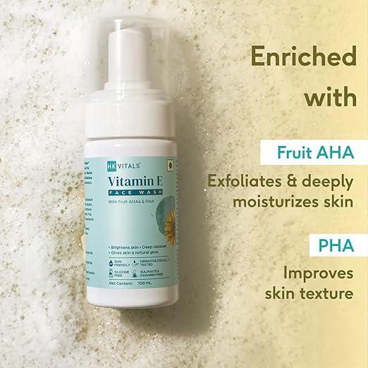 HK VITALS by HealthKart Vitamin E Face Wash for Women & Men, Deeply Cleanses & Brightens Skin, All Skin Types, 100 ml