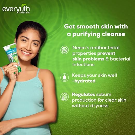 Everyuth Naturals Purifying Neem Face Wash|Antibacterial Neem & Tea Tree Oil|Hydrated, Clear & Healthy Skin|Paraben free|100% Soap Free|Oily, Dry, Normal, Combination & Sensitive Skin 50G