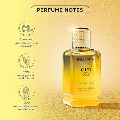 Bella Vita Luxury Oud Gold EDP 100ml Unisex Perfume for Men & Women | Caramel, Rose and Jasmine | Floral Long Lasting Fragrance for Man and Woman