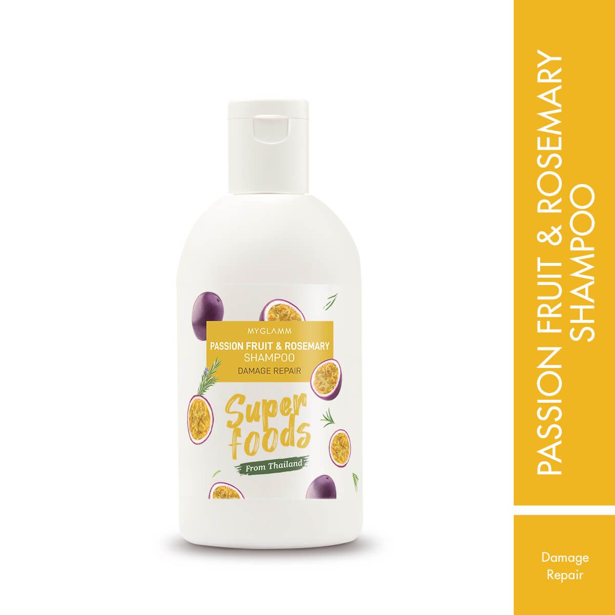 MYGLAMM SUPERFOODS Passion Fruit & Rosemary Shampoo | Hair Smoothening Shampoo | Moisturise Hair | Control Hair Damage & Maintain Shine, 300ml